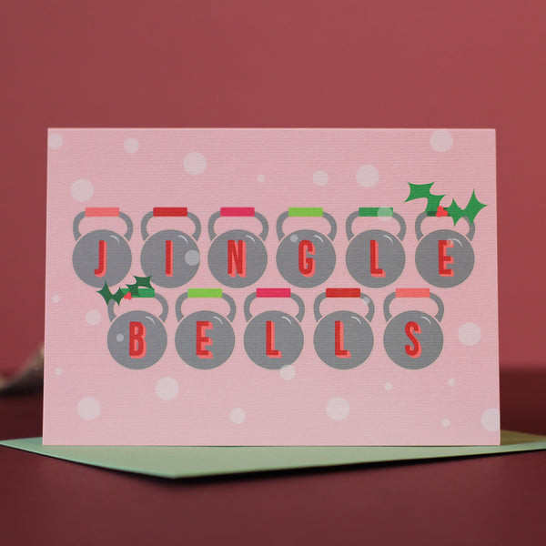 Jingle Kettlebells Gym Themed Christmas Card- Pink