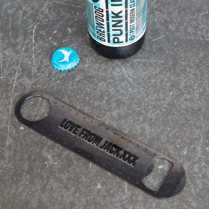 Steel Rig Bar Blade Bottle Opener For Dad - Any Personalisation - Ideal For Crossfit Or Superhero Fan