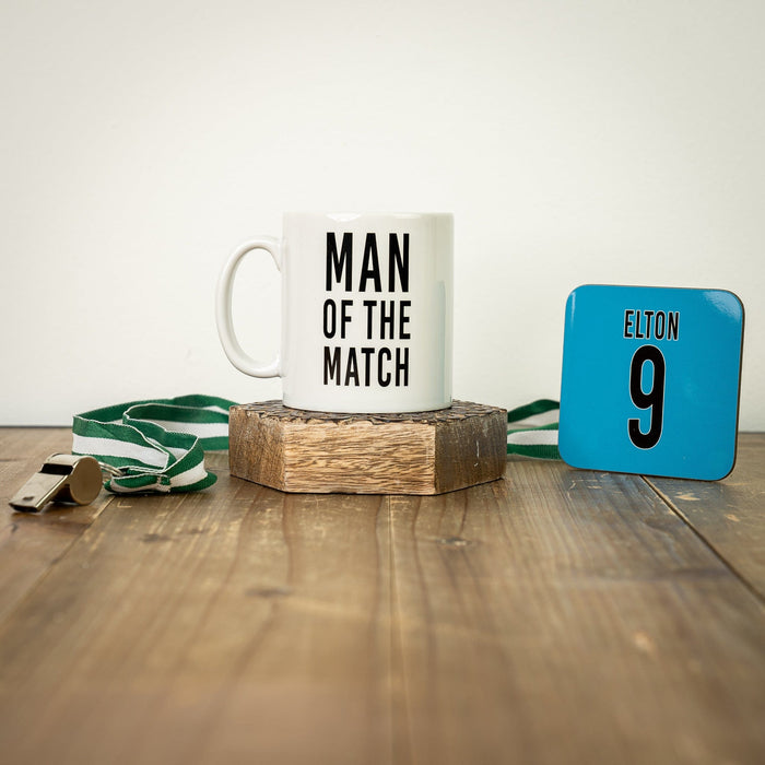 Custom Team Kit Colours Mug - Any Sport Or Football Strip Design "Man Of The Match" Back - Gift For Dad