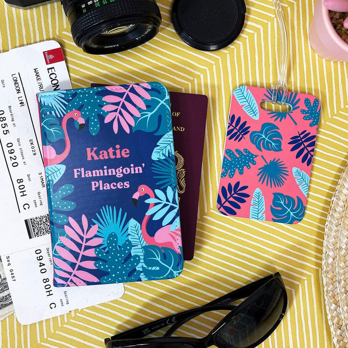 Flamingo Personalised Passport Cover & Luggage Tag Gift Set