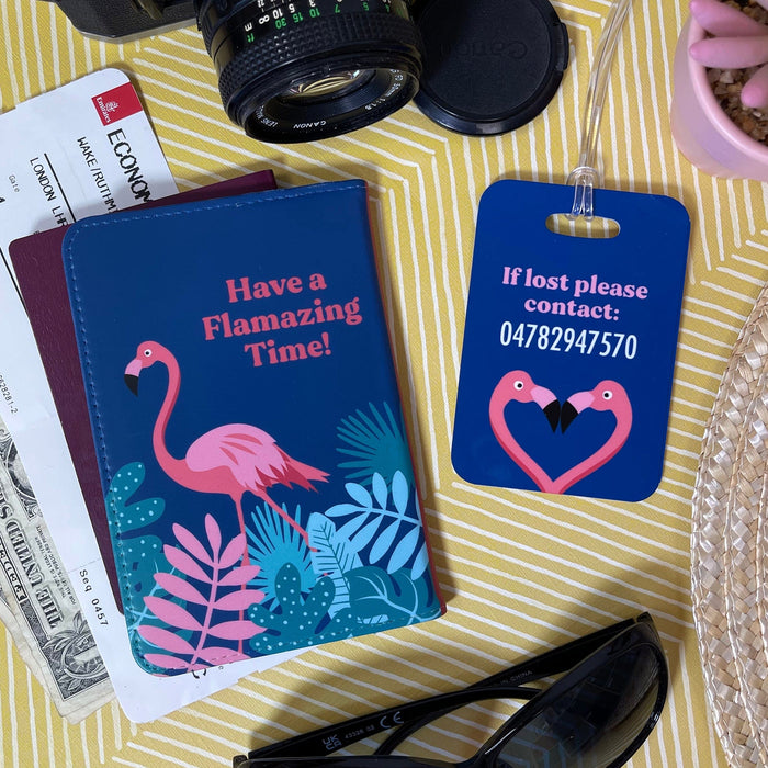 Flamingo Personalised Passport Cover & Luggage Tag Gift Set