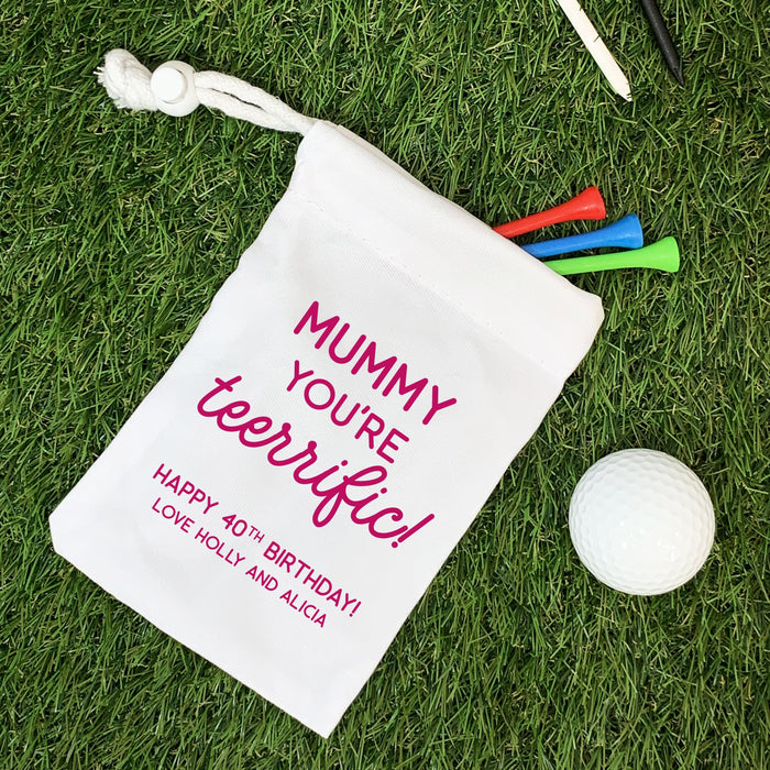 Golf Pun Gift | Tee-rrific Golfer Golf Tee Bag & Towel Set | Personalised Golf Accessory Pouch Set