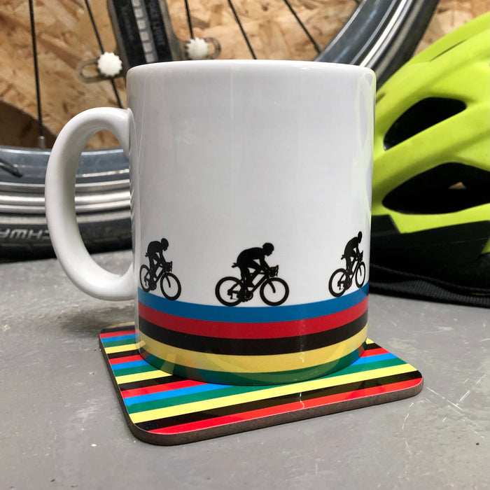 World champion cyclist rainbow jersey mug gift for cycling fan