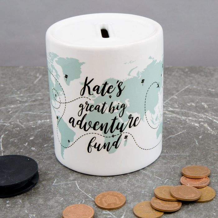 Adventure Themed Money Box - Fund For Wanderlust Traveller - Travel Adventures Saving Jar Piggy Bank