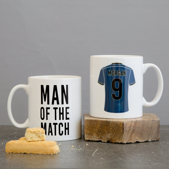 Custom Team Kit Colours Mug - Any Sport Or Football Strip Design "Man Of The Match" Back - Gift For Dad