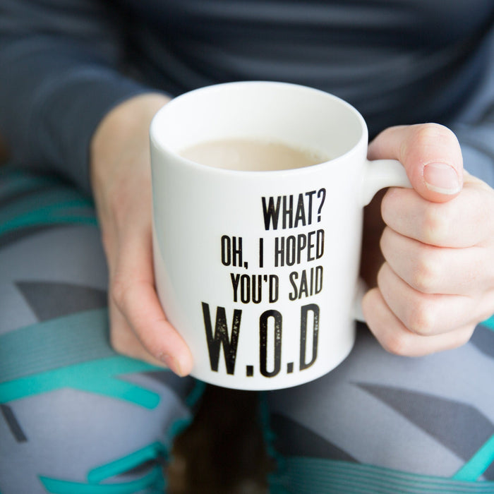 Fun crossfit athlete gift mug - What? I hoped you'd said WOD - fun workout gym mug secret santa