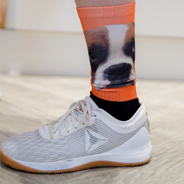 Crossfit Fun Socks - Face Socks Long Crew Mid Shin - Featuring Photo Portrait Print Or Yourself Or Pet