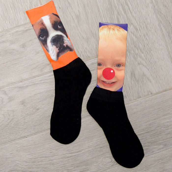 Crossfit Fun Socks - Face Socks Long Crew Mid Shin - Featuring Photo Portrait Print Or Yourself Or Pet