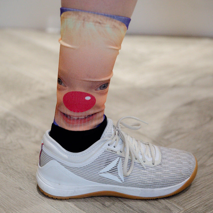 Crossfit Fun Socks - Face Socks Long Crew Mid Shin - Featuring Photo Portrait Print Or Yourself Or Pet