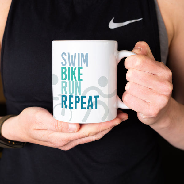 Swim Bike Run Repeat - Must Tri Harder - Fun Mug