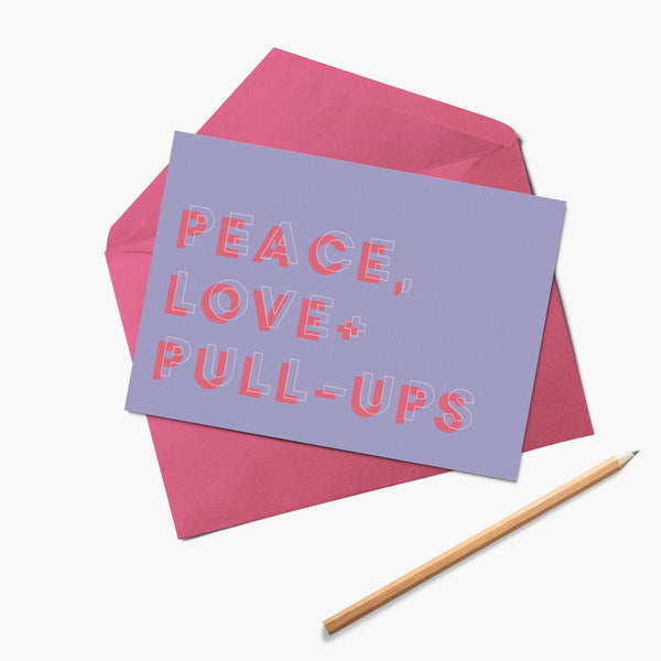 Peace, Love and Pull Ups Fun Gymnastics Greetings Card
