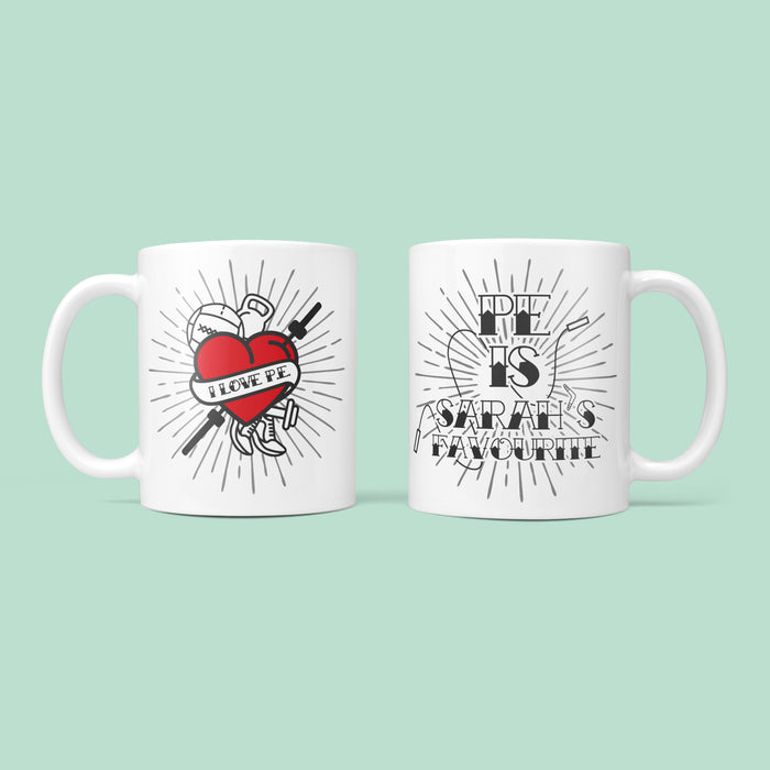 I Love P.E. Tattoo - Fun Fitness Mug