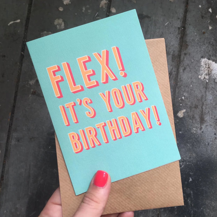 Flex! It's Your Birthday Greetings Card With Optional Pin Badge